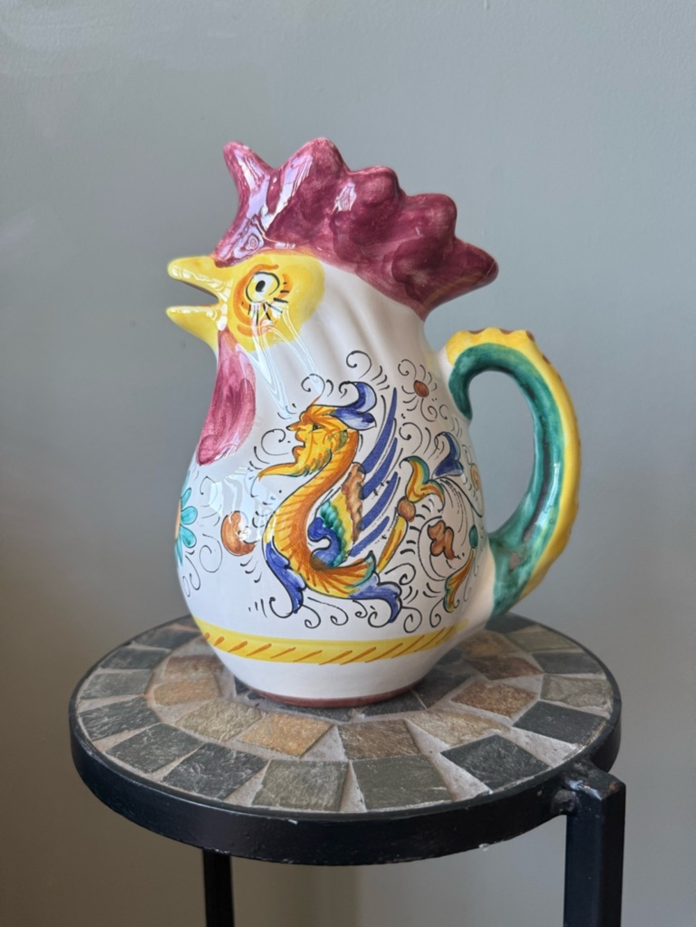 Vintage Italian Majolica Porcelain Rooster Pitcher